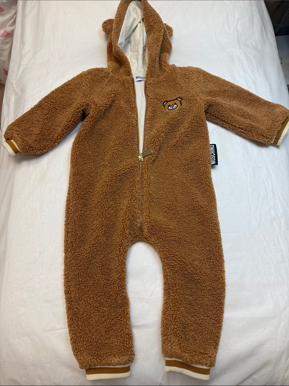Moschino Kids Brown Teddy Fleece Hooded One-Piece